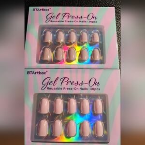 BTArtbox Press-On Nails - Pink Beige Nuetral short round 2 sets